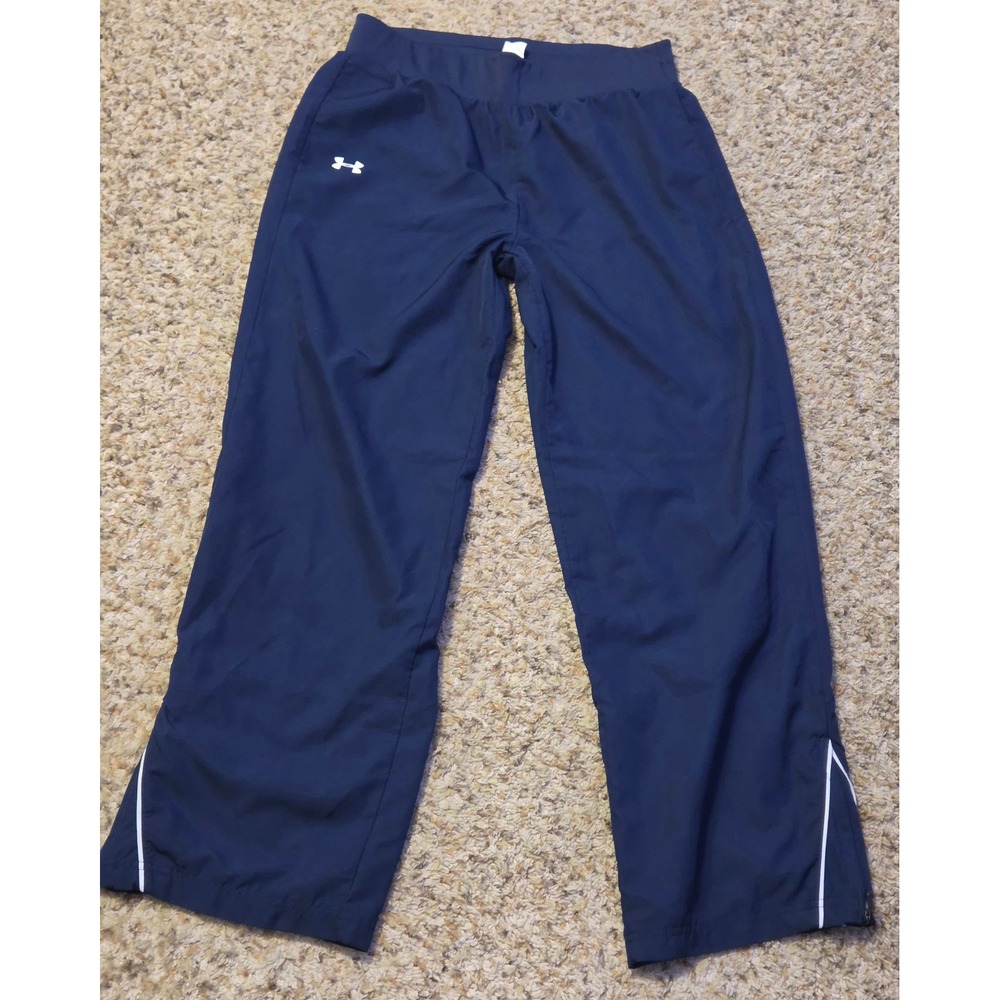 Under Armour Loose Fit Track Pants Men's Size Medium Navy Zip Legs